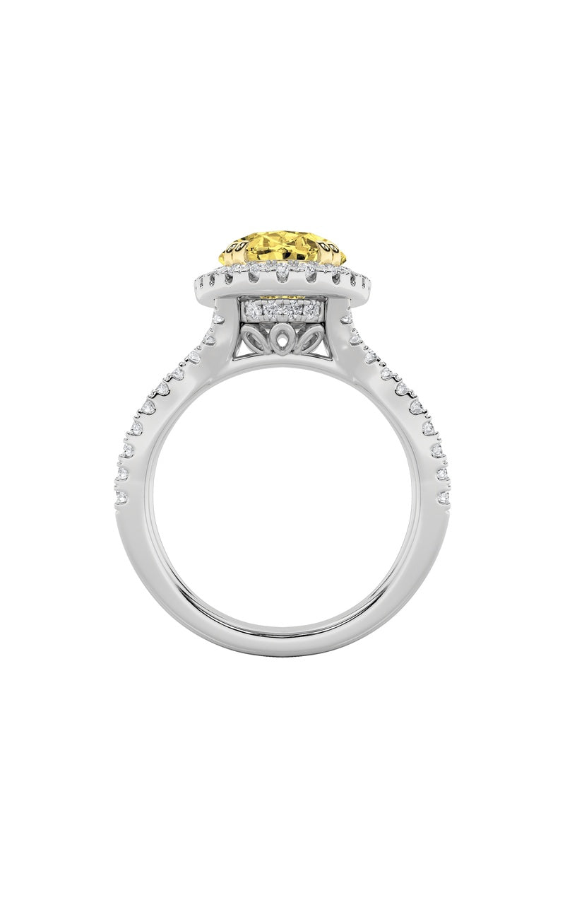 4CTW Oval Shaped Lab Grown Diamond (F/VS) Split Shank Halo Engagement Ring in 14K Gold