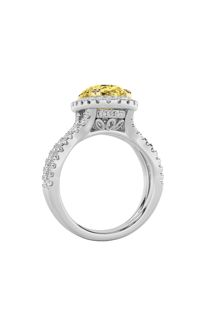 4Cttw Oval Shaped Lab Grown Diamond (F/VS) Split Shank Halo Engagement Ring in 14K Gold