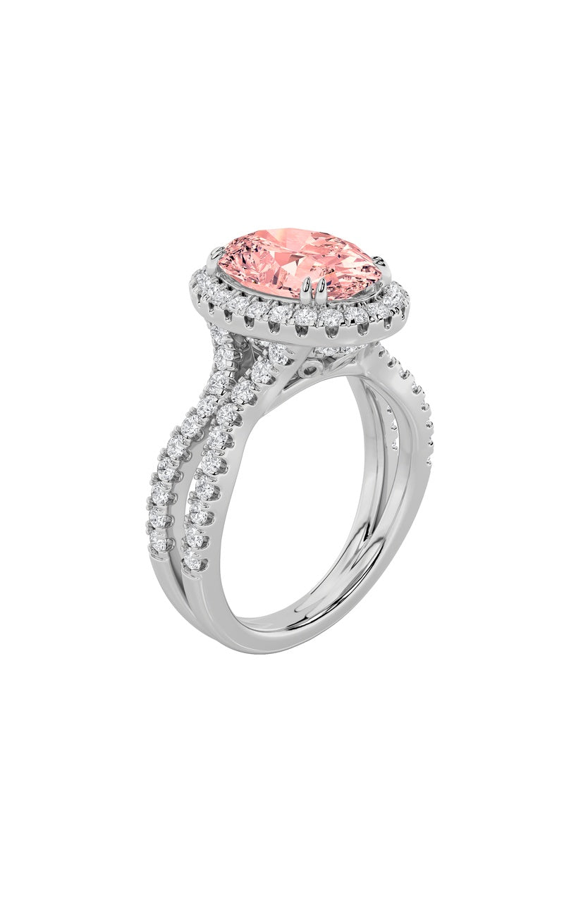 4CTW Oval Shaped Lab Grown Diamond (F/VS) Split Shank Halo Engagement Ring in 14K Gold