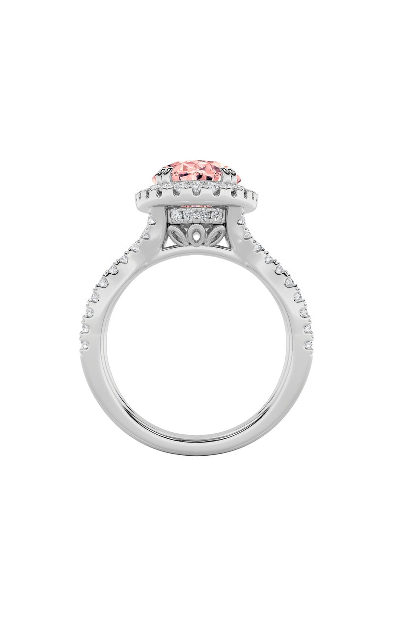 4CTW Oval Shaped Lab Grown Diamond (F/VS) Split Shank Halo Engagement Ring in 14K Gold, Pink