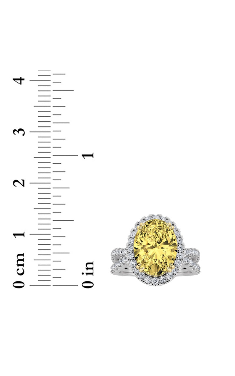 4CTW Oval Shaped Lab Grown Diamond (F/VS) Split Shank Halo Engagement Ring in 14K Gold