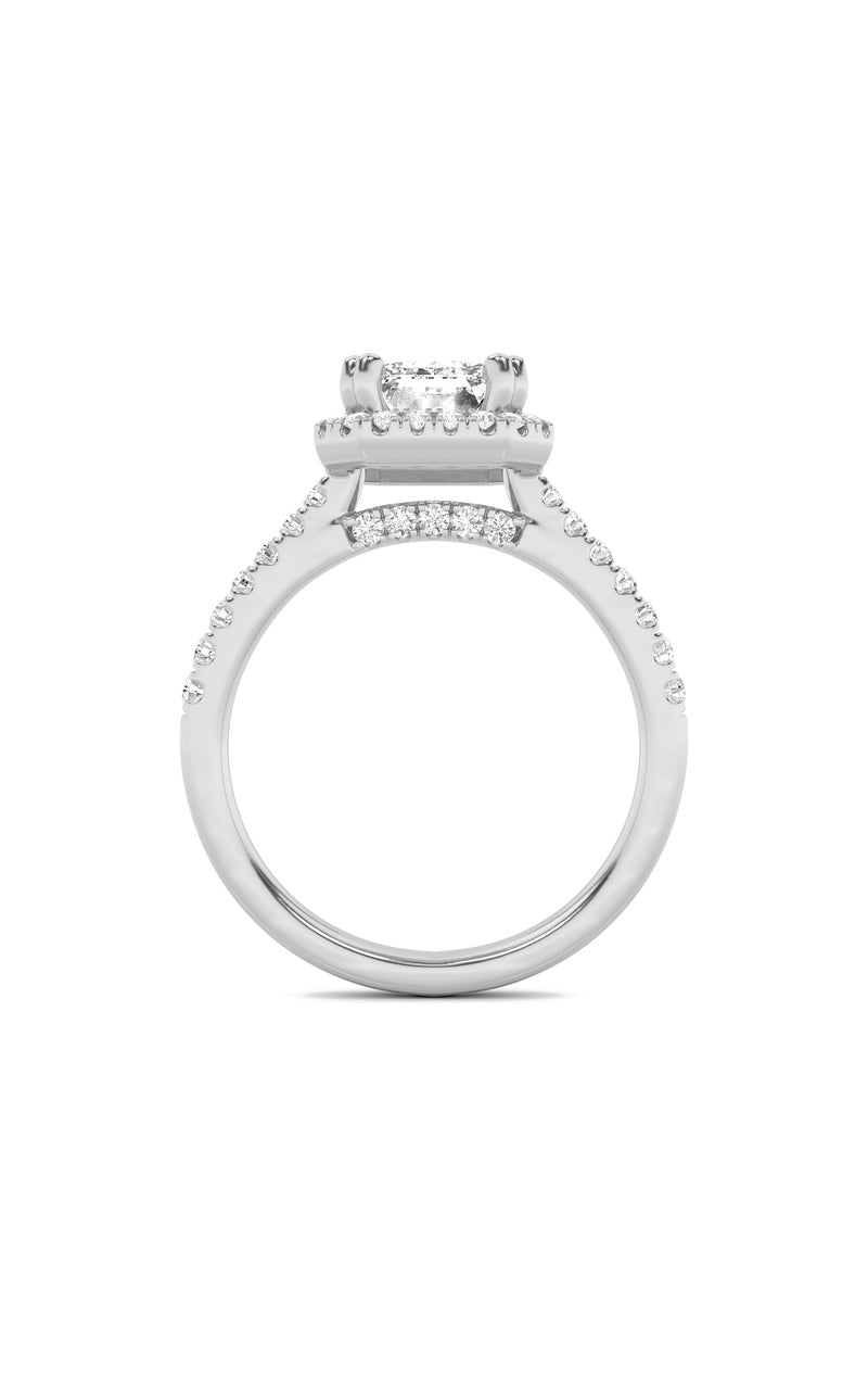 2.5CTW Emerald Shaped Lab Grown Diamond (F/VS) Halo Accented Engagement Ring in 14K Gold