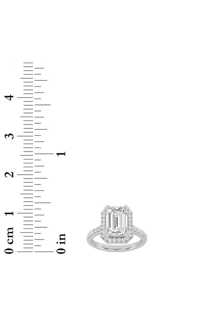 2.5CTW Emerald Shaped Lab Grown Diamond (F/VS) Halo Accented Engagement Ring in 14K Gold