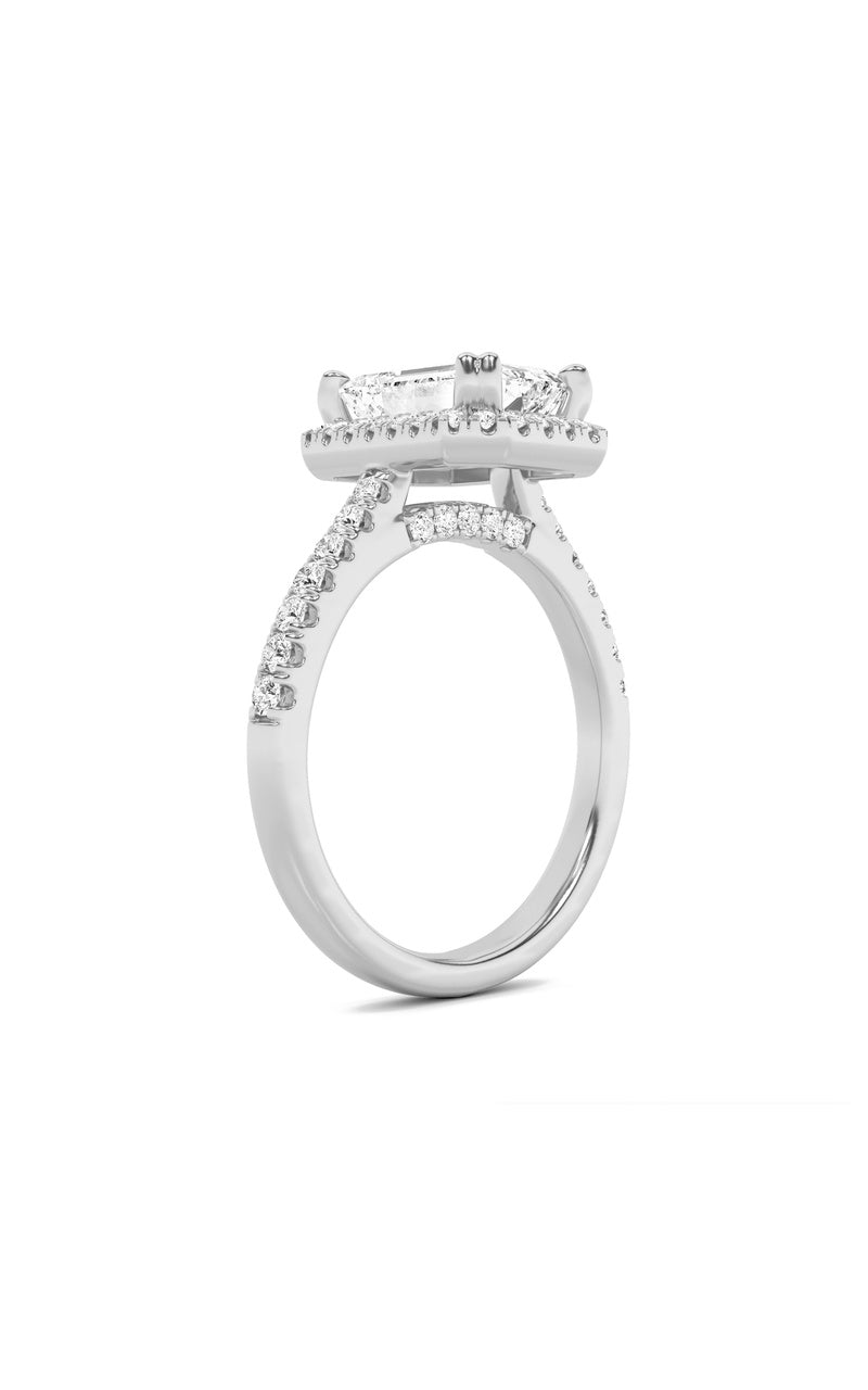 2.5CTW Emerald Shaped Lab Grown Diamond (F/VS) Halo Accented Engagement Ring in 14K Gold