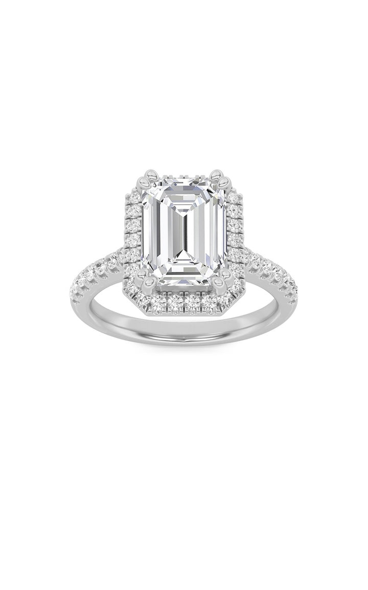 3CTW Emerald Shaped Lab Grown Diamond (F/VS) Classic Halo Accented Engagement Ring in 14K Gold