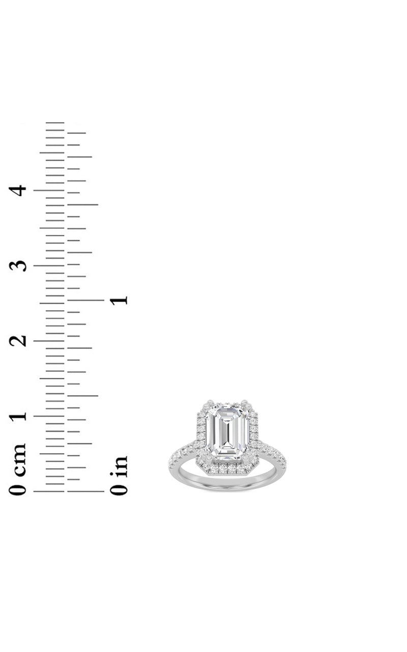 3CTW Emerald Shaped Lab Grown Diamond (F/VS) Classic Halo Accented Engagement Ring in 14K Gold