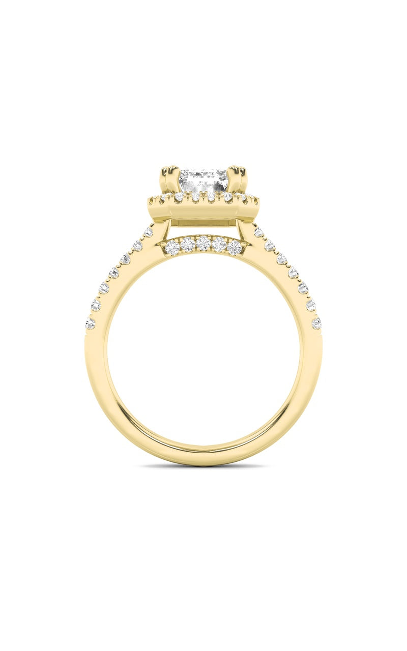 3Cttw Emerald Shaped Lab Grown Diamond (F/VS) Classic Halo Accented Engagement Ring in 14K Gold