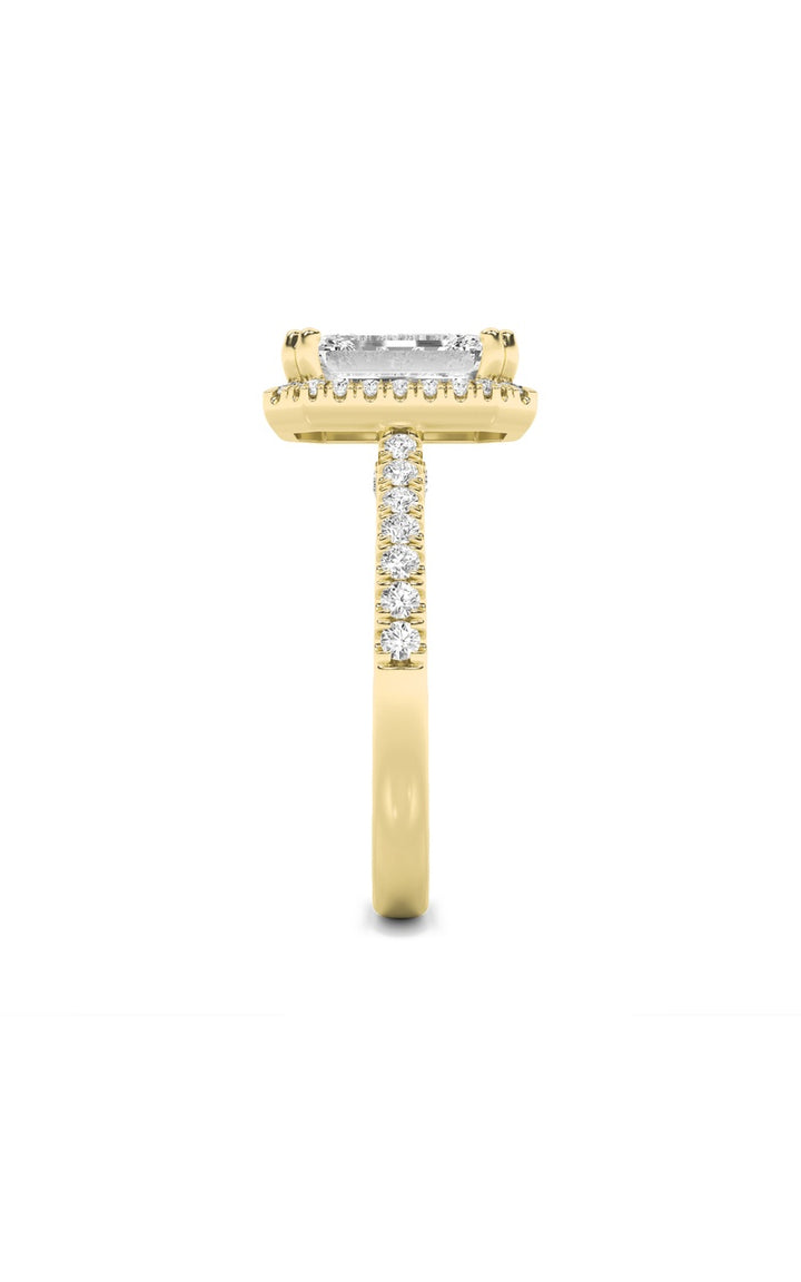 3Cttw Emerald Shaped Lab Grown Diamond (F/VS) Classic Halo Accented Engagement Ring in 14K Gold