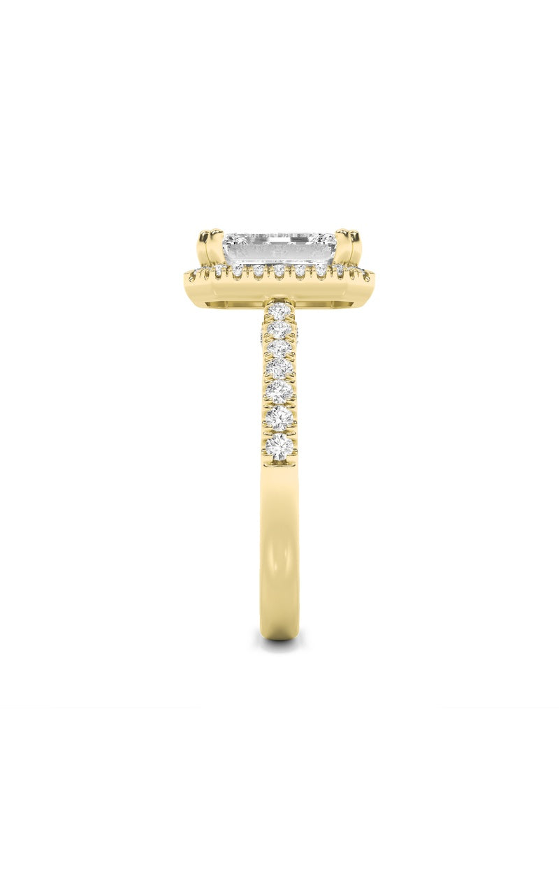 3CTW Emerald Shaped Lab Grown Diamond (F/VS) Classic Halo Accented Engagement Ring in 14K Gold