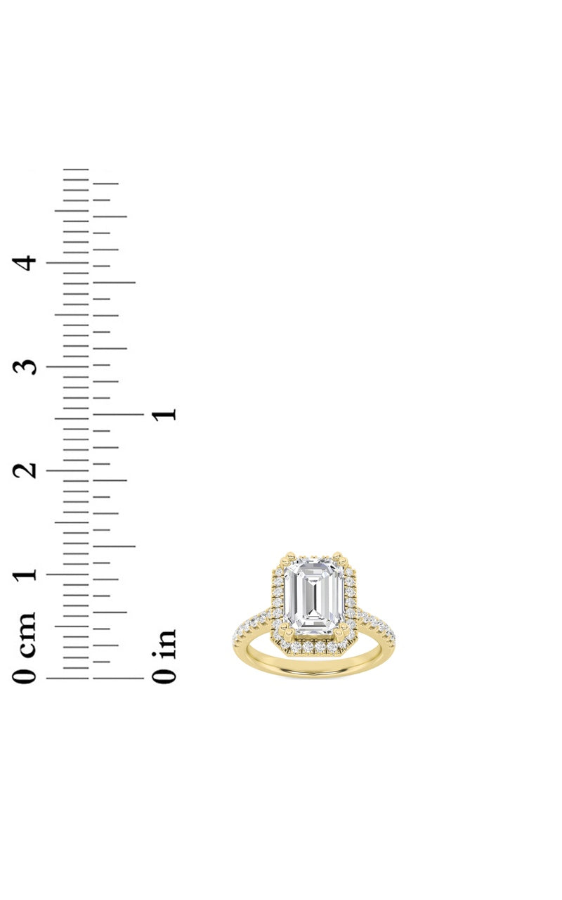 3CTW Emerald Shaped Lab Grown Diamond (F/VS) Classic Halo Accented Engagement Ring in 14K Gold