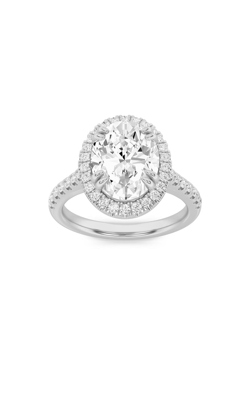 3CTW Oval Shaped Lab Grown Diamond (F/VS) Classic Halo Accented Engagement Ring in 14K Gold