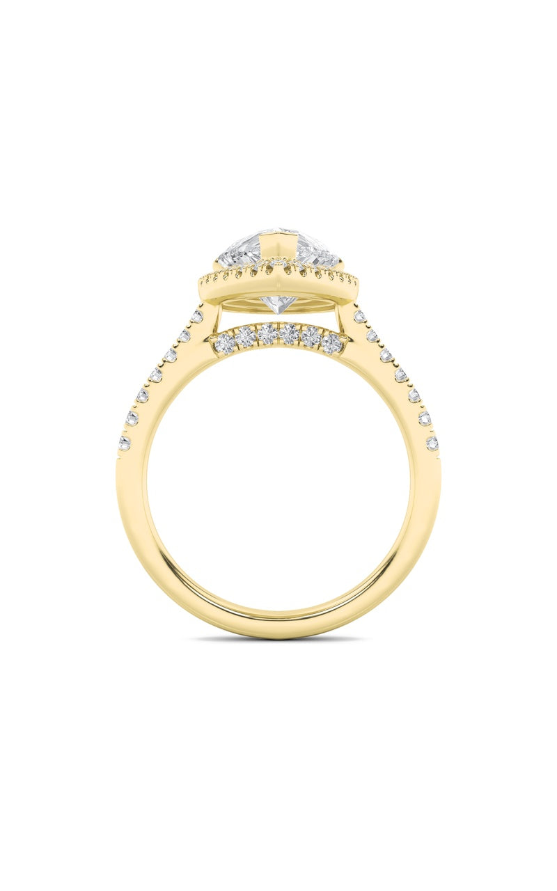 3Cttw Pear Shaped Lab Grown Diamond (F/VS) ClassicHalo Accented Engagement Ring in 14K Gold