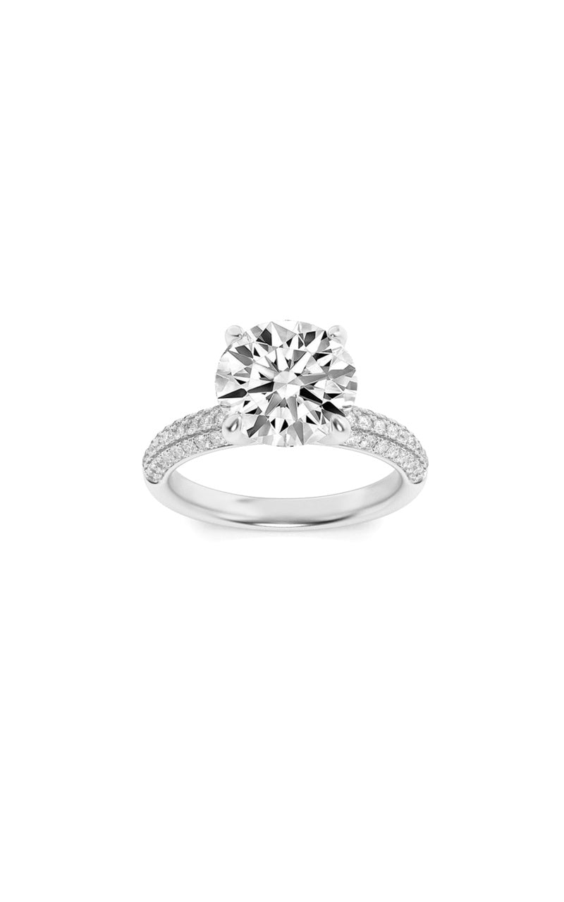 1.5CTW Round Shaped Lab Grown Diamond (F/VS) Three Row Micro Pave Engagement Ring in 14K Gold