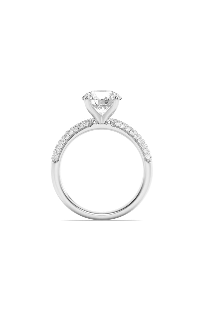 1.5CTW Round Shaped Lab Grown Diamond (F/VS) Three Row Micro Pave Engagement Ring in 14K Gold