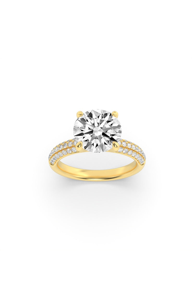 1.5CTW Round Shaped Lab Grown Diamond (F/VS) Three Row Micro Pave Engagement Ring in 14K Gold