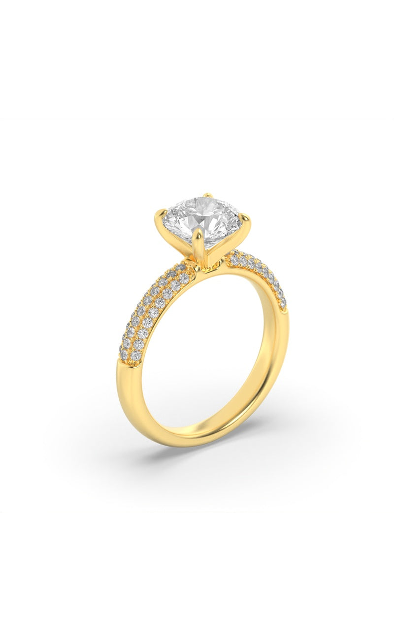 1.5CTW Round Shaped Lab Grown Diamond (F/VS) Three Row Micro Pave Engagement Ring in 14K Gold
