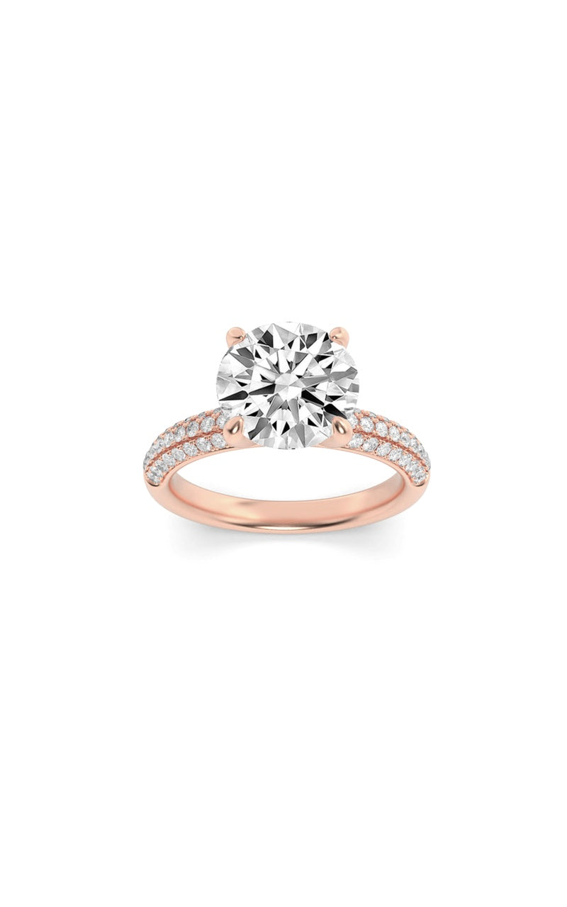2.5CTW Round Shaped Lab Grown Diamond (F/VS) Three Row Micro Pave Engagement Ring in 14K Gold