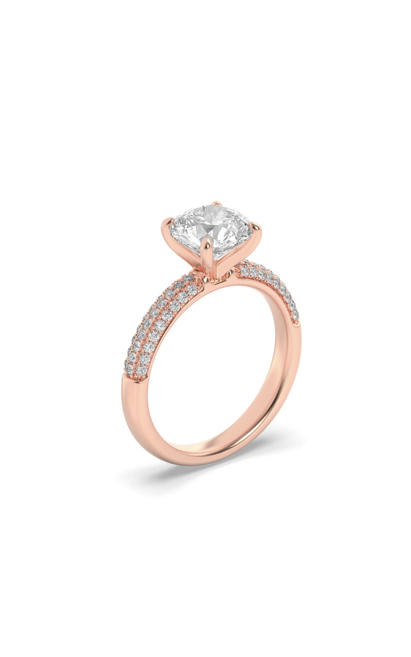 2.5CTW Round Shaped Lab Grown Diamond (F/VS) Three Row Micro Pave Engagement Ring in 14K Gold