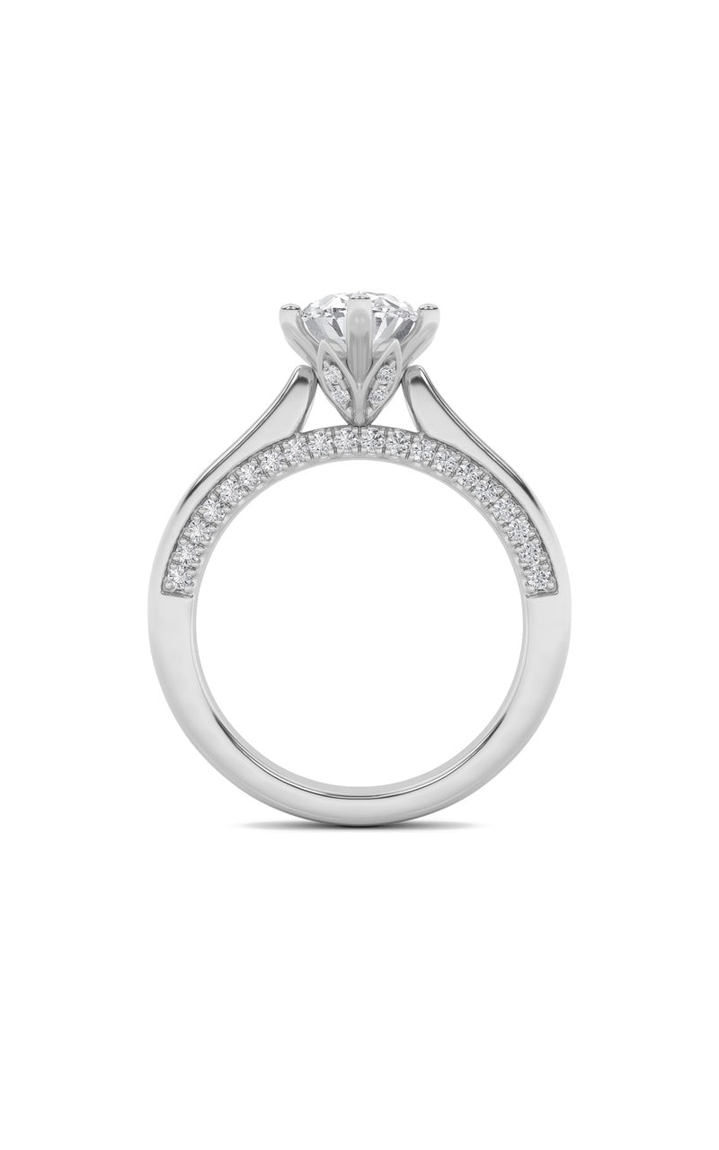 1.25Cttw Oval Shaped Lab Grown Diamond (F/VS) Tulip Motif Accented Engagement Ring in 14K Gold