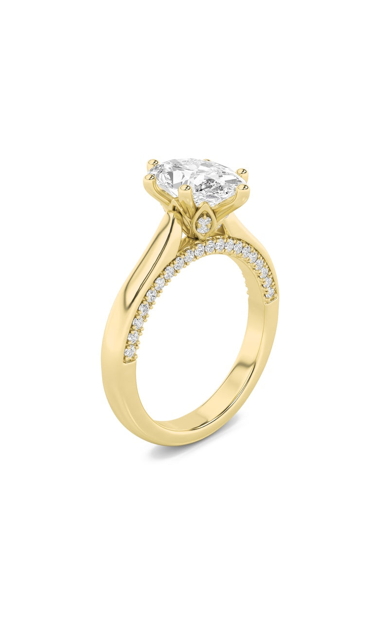 2Cttw Oval Shaped Lab Grown Diamond (F/VS) Tulip Motif Accented Engagement Ring in 14K Gold