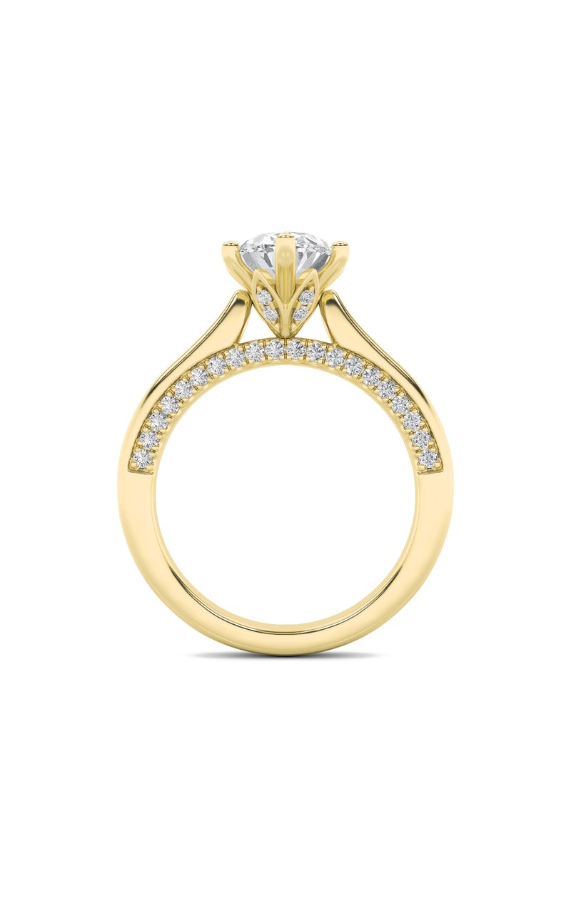 2CTW Oval Shaped Lab Grown Diamond (F/VS) Tulip Motif Accented Engagement Ring in 14K Gold
