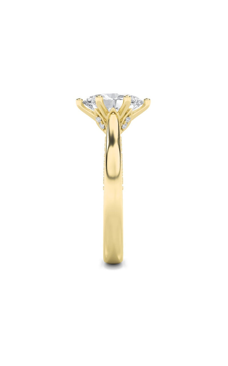 2CTW Oval Shaped Lab Grown Diamond (F/VS) Tulip Motif Accented Engagement Ring in 14K Gold