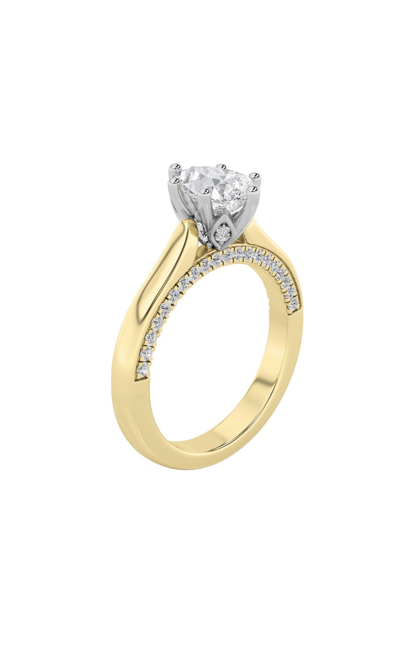 1.25Cttw Pear Shaped Lab Grown Diamond (F/VS) Tulip Motif Accented Engagement Ring in 14K Gold