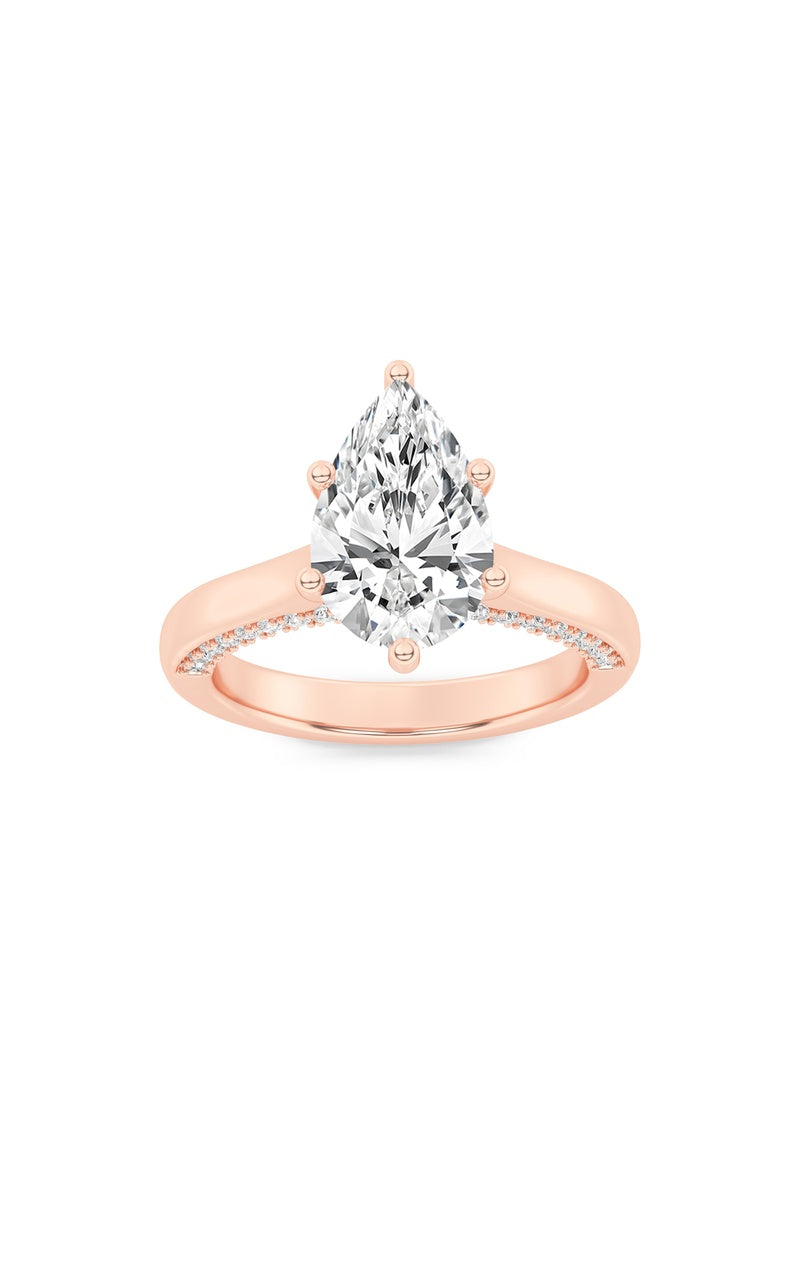 2CTW Pear Shaped Lab Grown Diamond (F/VS) Tulip Motif Accented Engagement Ring in 14K Gold