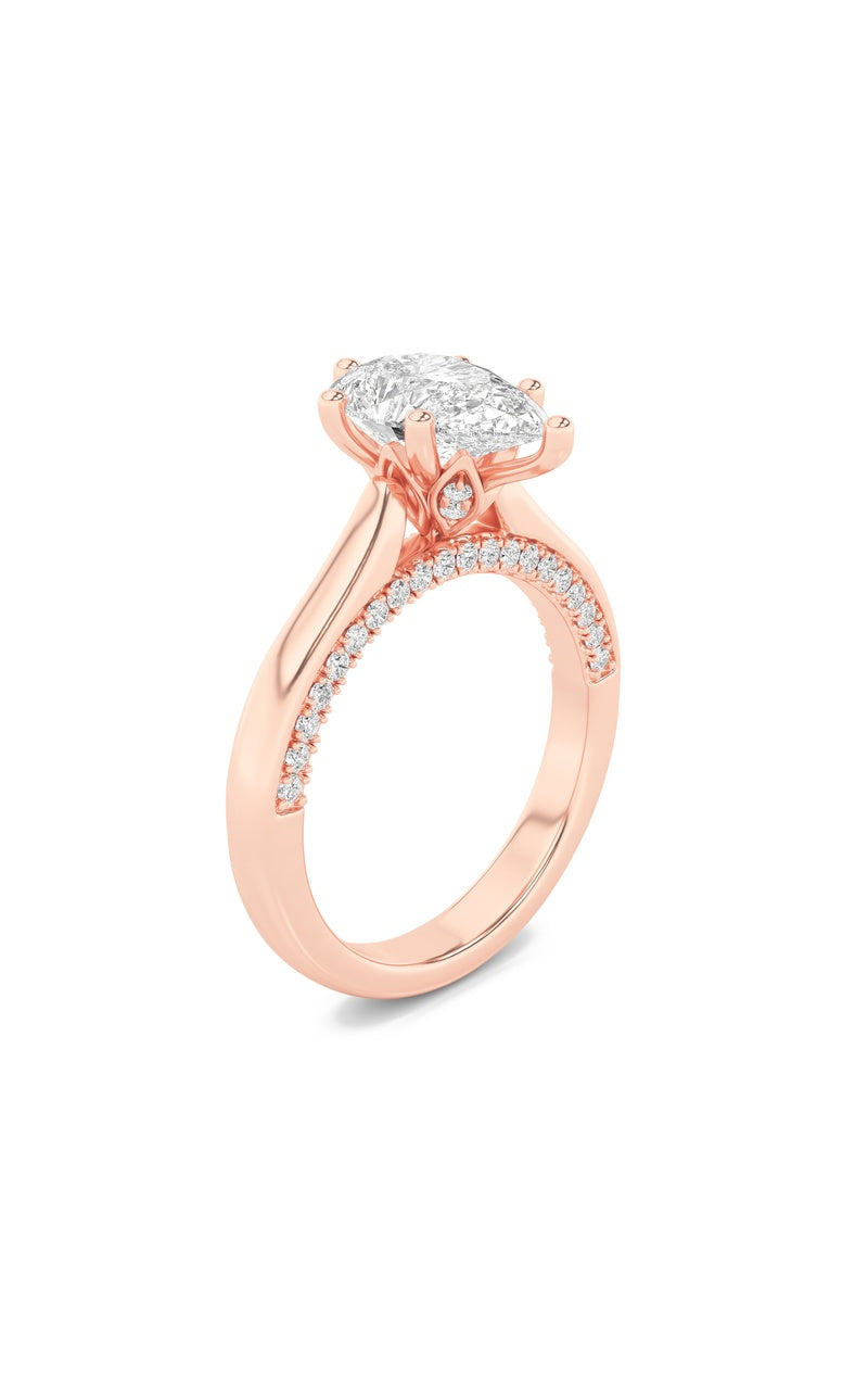 2CTW Pear Shaped Lab Grown Diamond (F/VS) Tulip Motif Accented Engagement Ring in 14K Gold