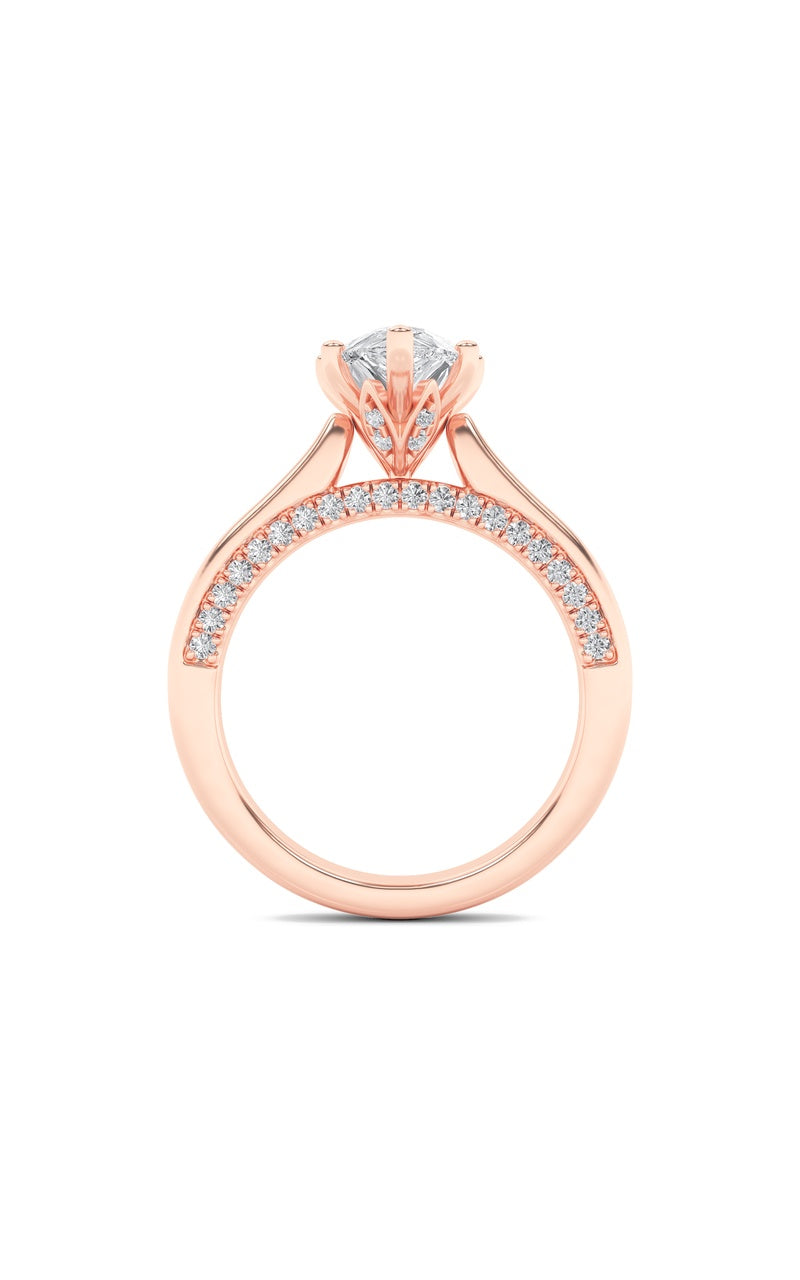 2CTW Pear Shaped Lab Grown Diamond (F/VS) Tulip Motif Accented Engagement Ring in 14K Gold