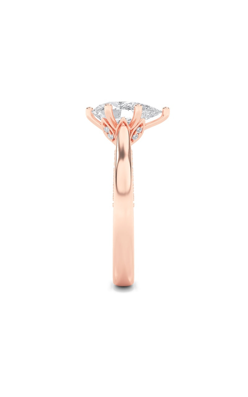 2CTW Pear Shaped Lab Grown Diamond (F/VS) Tulip Motif Accented Engagement Ring in 14K Gold