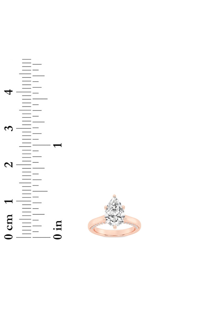 2CTW Pear Shaped Lab Grown Diamond (F/VS) Tulip Motif Accented Engagement Ring in 14K Gold
