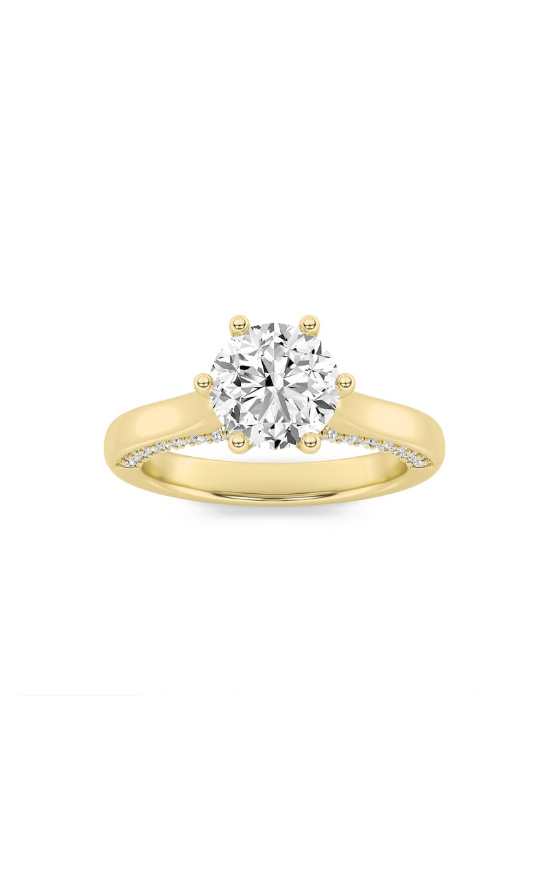 1.25Cttw Round Shaped Lab Grown Diamond (F/VS) Tulip Motif Accented Engagement Ring in 14K Gold