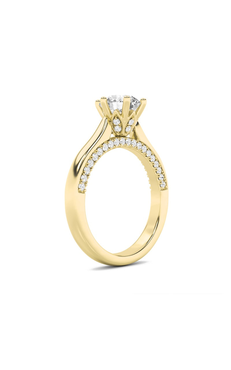 1.25Cttw Round Shaped Lab Grown Diamond (F/VS) Tulip Motif Accented Engagement Ring in 14K Gold