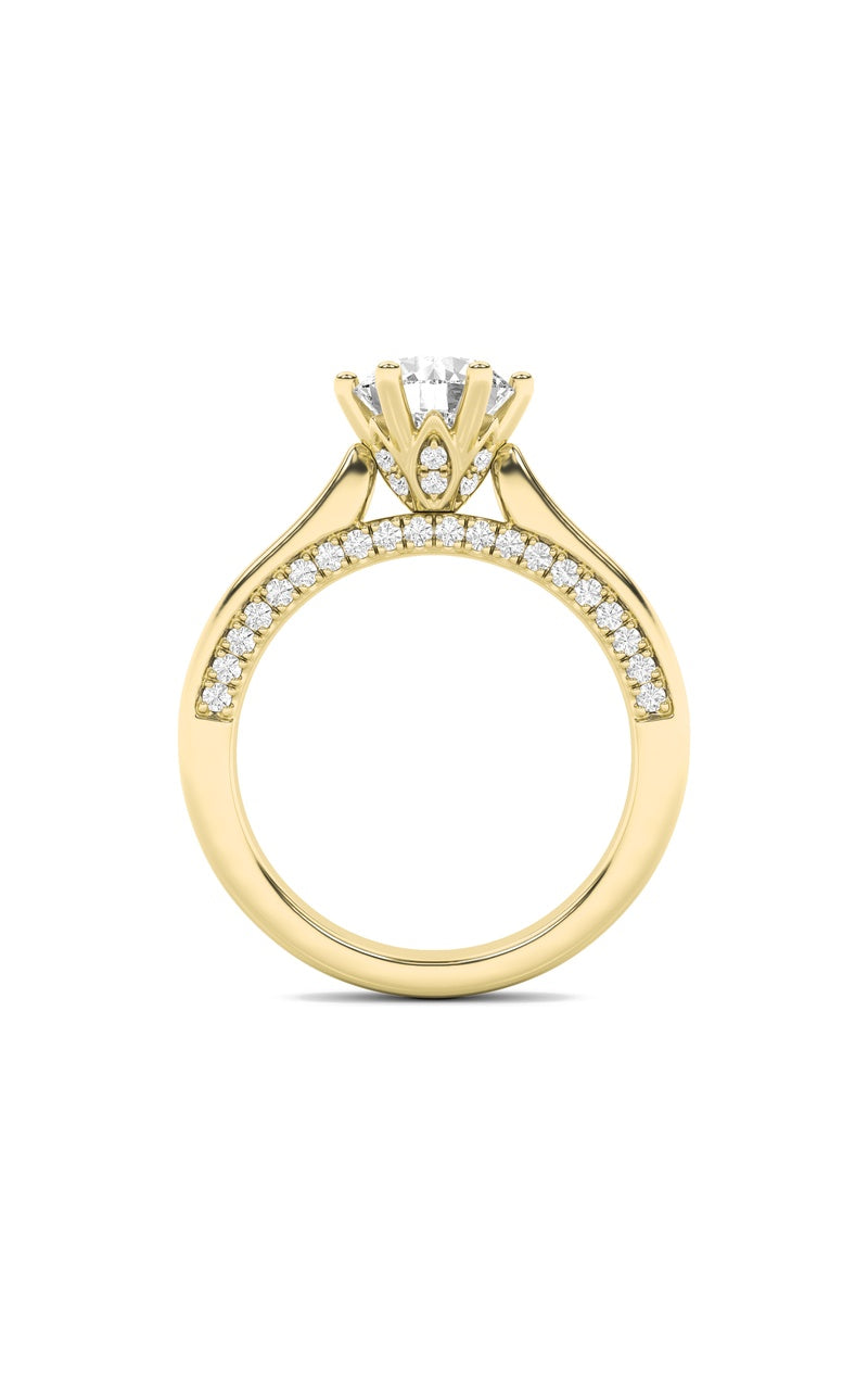 1.25CTW Round Shaped Lab Grown Diamond (F/VS) Tulip Motif Accented Engagement Ring in 14K Gold