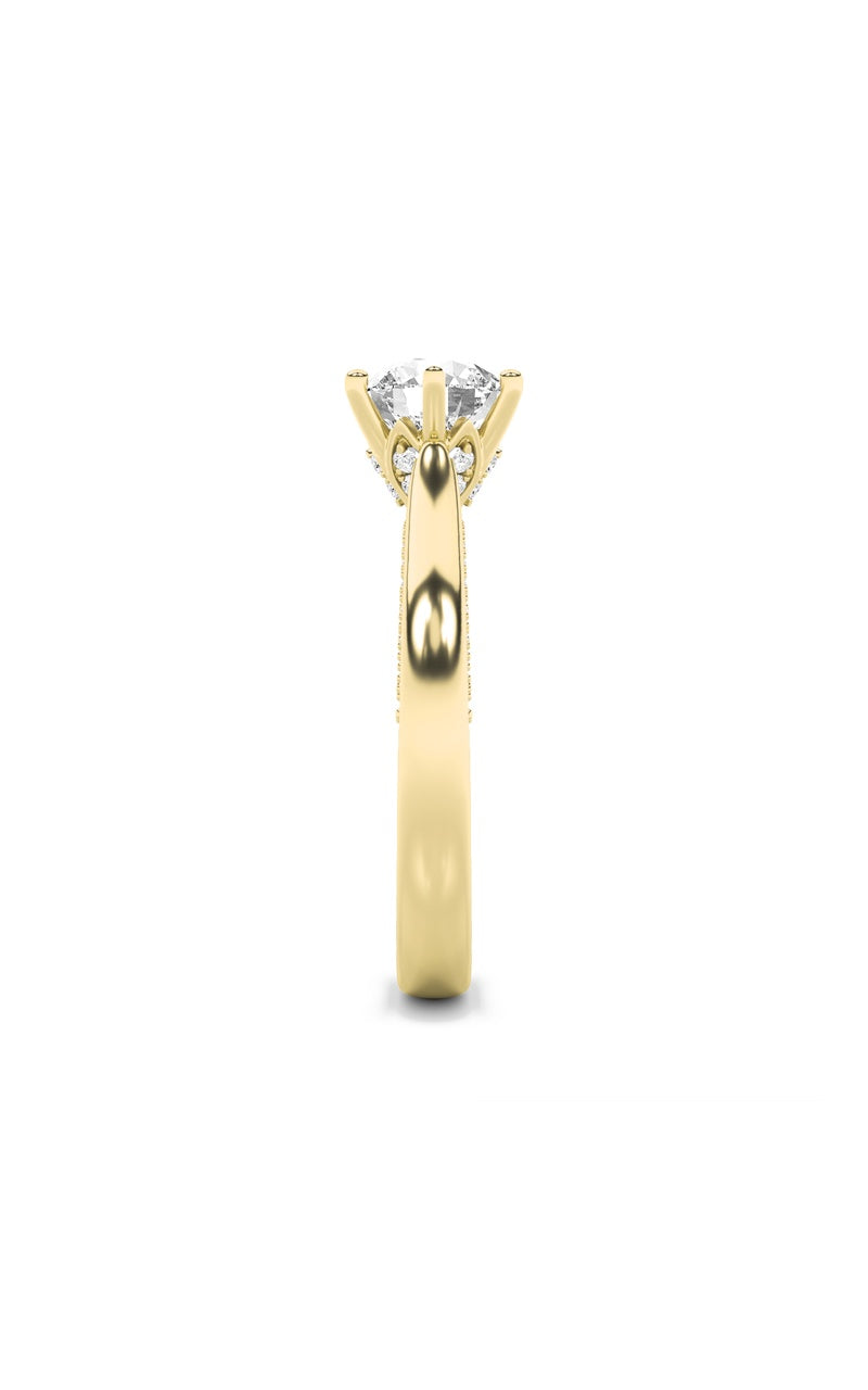 1.25Cttw Round Shaped Lab Grown Diamond (F/VS) Tulip Motif Accented Engagement Ring in 14K Gold