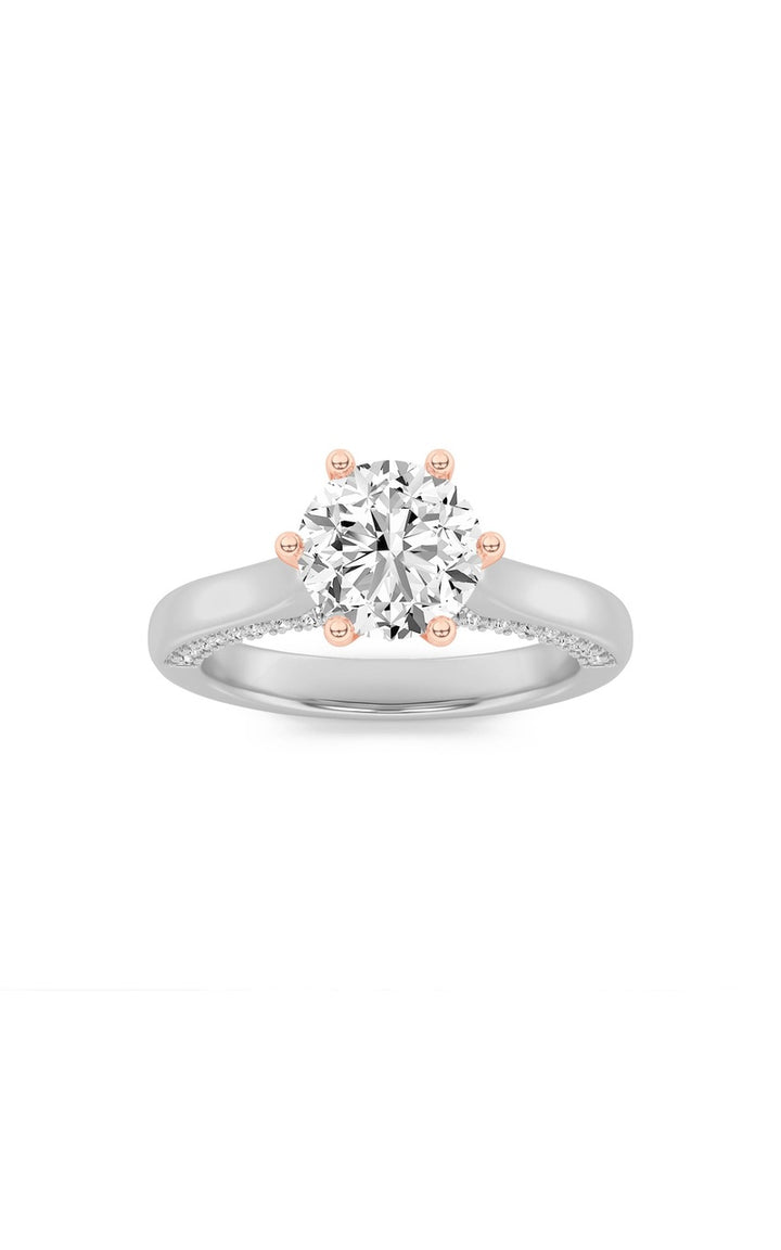 1.25CTW Round Shaped Lab Grown Diamond (F/VS) Tulip Motif Accented Engagement Ring in 14K Gold