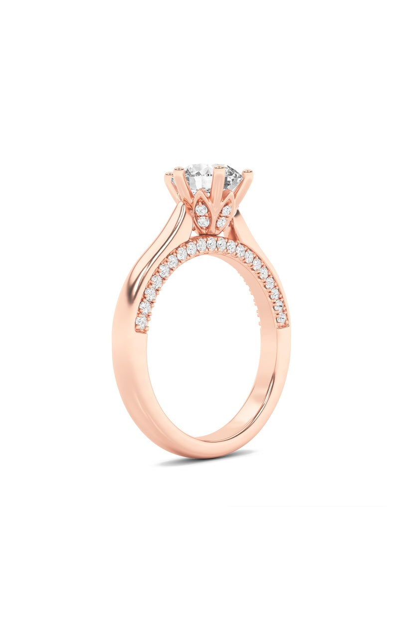 2Cttw Round Shaped Lab Grown Diamond (F/VS) TulipMotif Accented Engagement Ring in 14K Gold