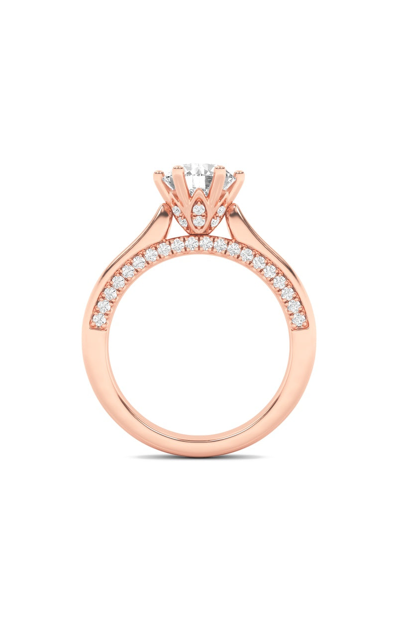 2Cttw Round Shaped Lab Grown Diamond (F/VS) TulipMotif Accented Engagement Ring in 14K Gold