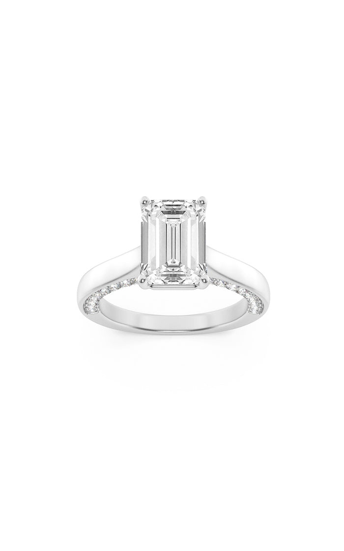 1.25CTW Emerald Shaped Lab Grown Diamond (F/VS) Accented Bridge Shank Engagement Ring in 14K Gold