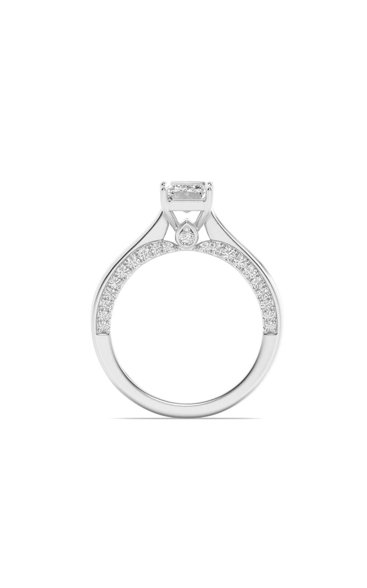 1.25Cttw Emerald Shaped Lab Grown Diamond (F/VS) Accented Bridge Shank Engagement Ring in 14K Gold