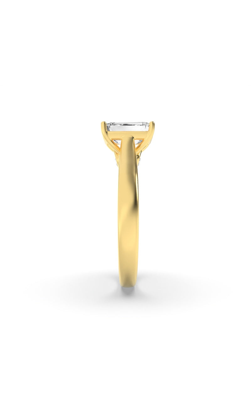 2CTW Emerald Shaped Lab Grown Diamond (G/VS) Accented Bridge Shank Engagement Ring in 14K Gold