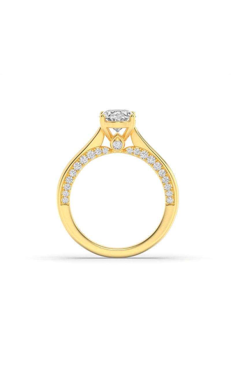 1.33CTW Oval Shaped Lab Grown Diamond (F/VS) Accented Bridge Shank Engagement Ring in 14K Gold, 14K Yellow Gold