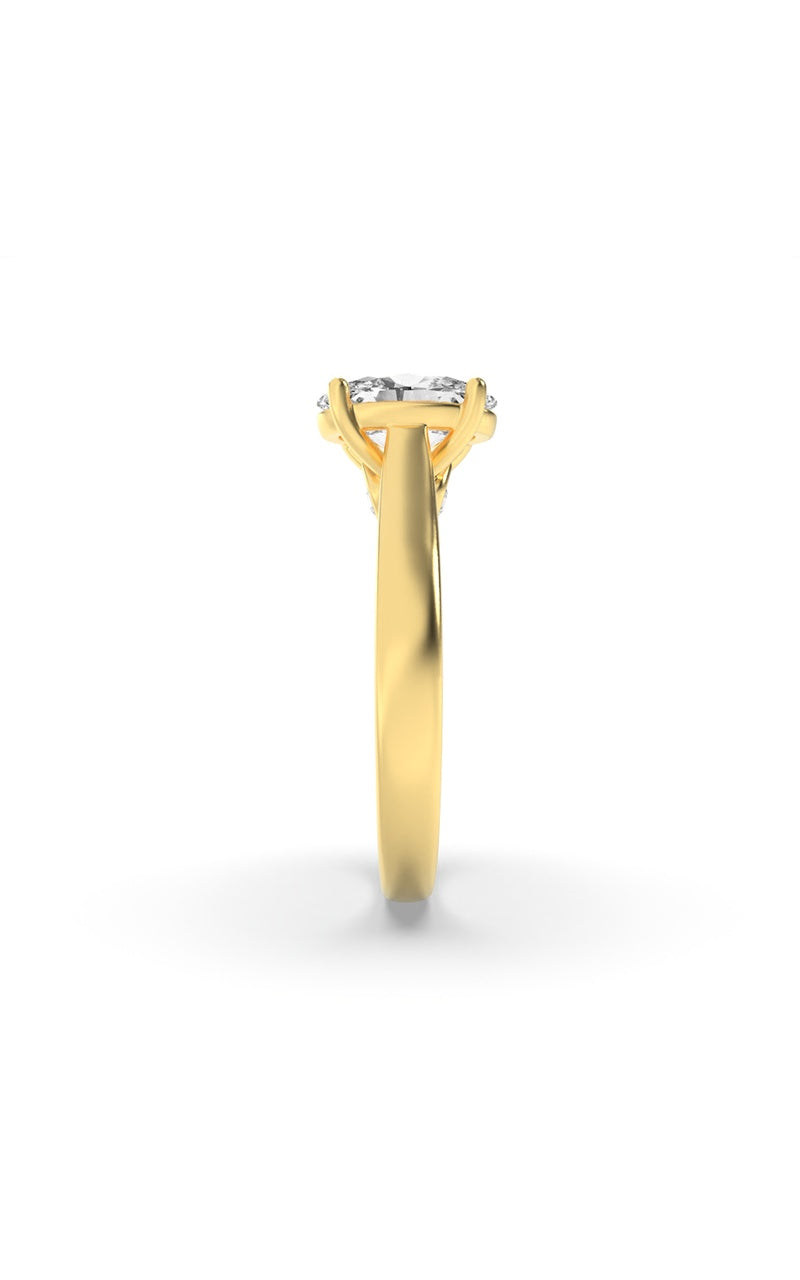 2CTW Oval Shaped Lab Grown Diamond (F/VS) Accented Bridge Shank Engagement Ring in 14K Gold, 14K Yellow Gold