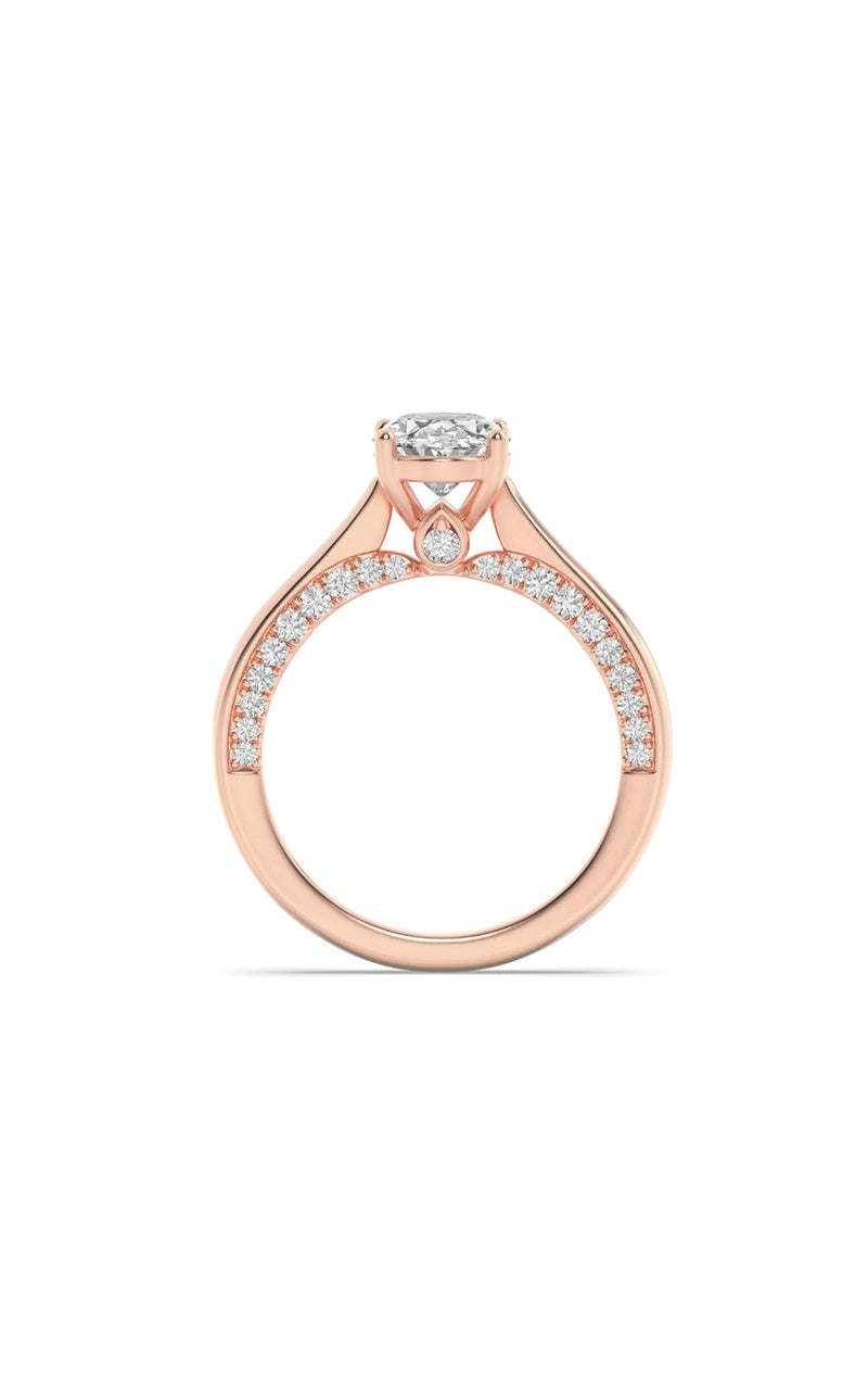 2CTW Oval Shaped Lab Grown Diamond (F/VS) Accented Bridge Shank Engagement Ring in 14K Gold, 14K Rose Gold