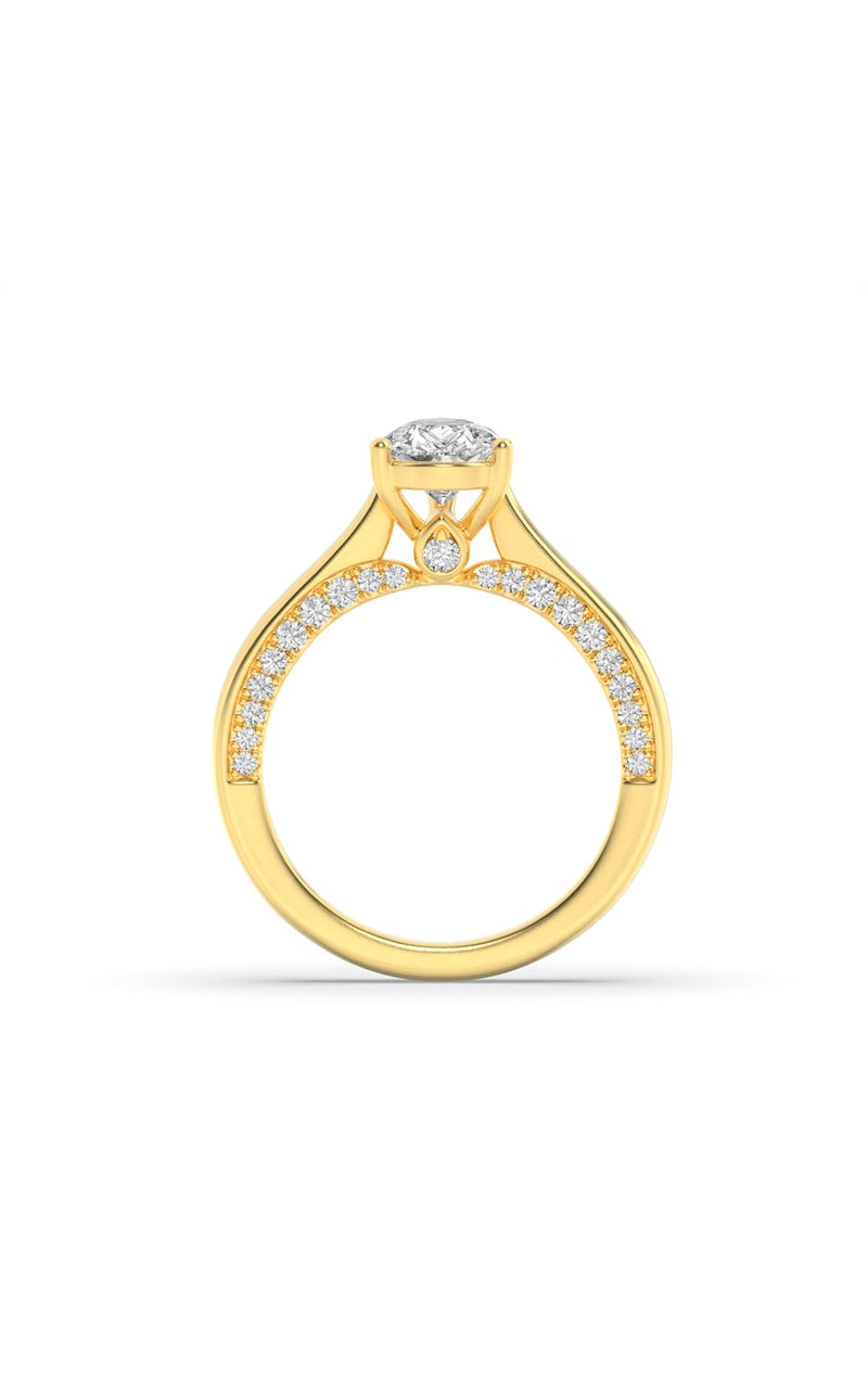 2CTW Pear Shaped Lab Grown Diamond (F/VS) Accented Bridge Shank Engagement Ring in 14K Gold, 14K Yellow Gold