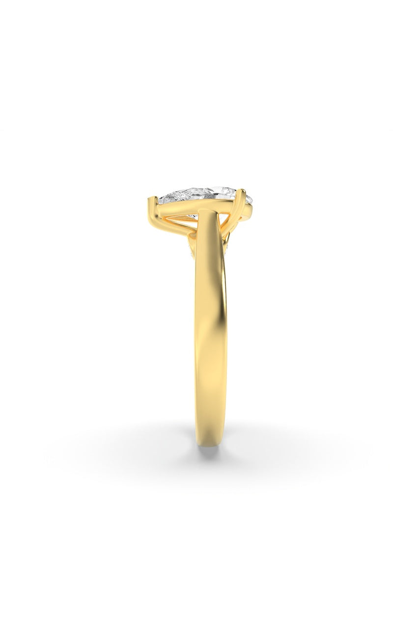 2CTW Pear Shaped Lab Grown Diamond (F/VS) Accented Bridge Shank Engagement Ring in 14K Gold, 14K Yellow Gold