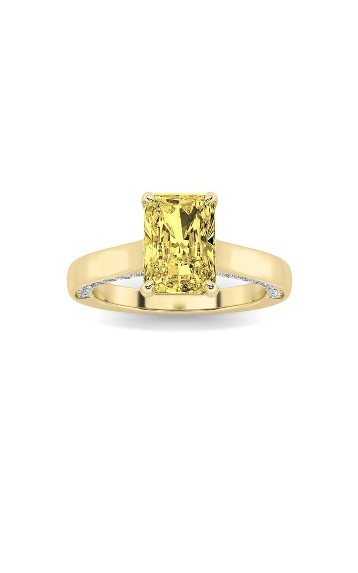 2CTW Radiant Shaped Lab Grown Diamond (F/VS) Accented Bridge Shank Engagement Ring in 14K Gold