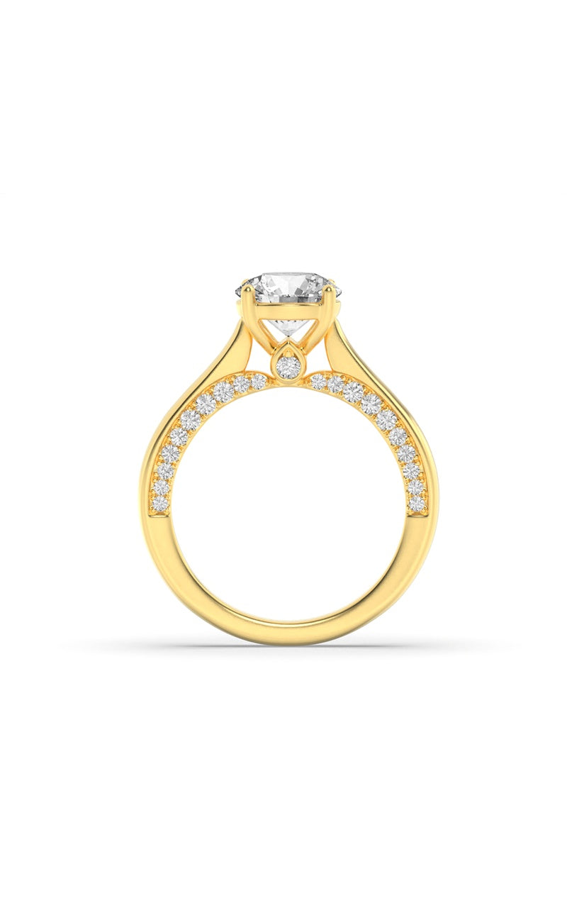 1.33CTW Round Shaped Lab Grown Diamond (F/VS) Accented Bridge Shank Engagement Ring in 14K Gold