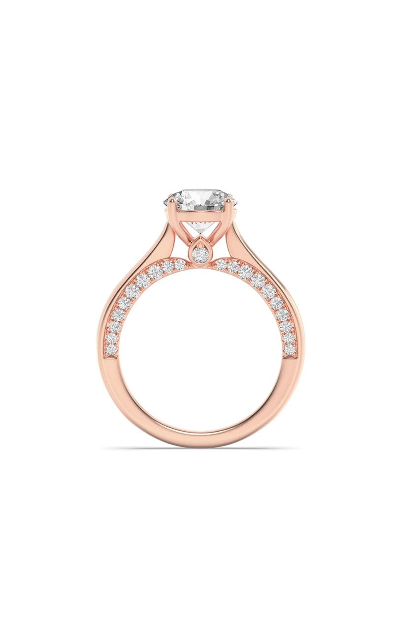 2CTW Round Shaped Lab Grown Diamond (F/VS) Accented Bridge Shank Engagement Ring in 14K Gold